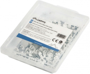 Cutie cu 100 bucati cleme cablu 3.5mm Lanberg 41454 cui de otel 13mm pentru prindere si fixare albe 