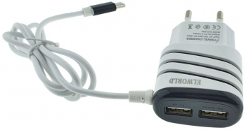 Set incarcator retea 3.1A 2 X USB Elworld JXL-222 cu cablu USB Tip C tata alb cu negru 
