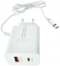 Set incarcator retea cu cablu USB Tip C QC 3.0 PD 20W cu port USB si USB de tip C P07-W alb