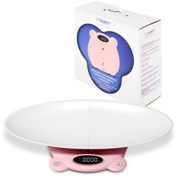 Cantar electronic Vitammy Babycinno 4 in 1 pentru nou-nascuti bebelusi copii si adulti tava detasabila ecran LCD Roz 