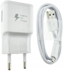 Set incarcator USB 2A cu cablu microUSB 80 cm Travel Adapter Adaptive Fast Charging alb bulk 