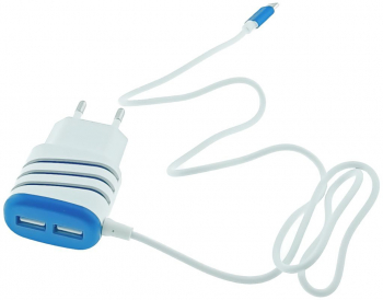 Set incarcator retea 3.1A 2 X USB Elworld JXL-222 cu cablu USB Tip C tata alb cu albastru 