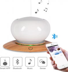 Difuzor aromaterapie smart cu ultrasunete ceramica bluetooth muzica lumina LED 7 culori V-Rising VR-WX50S 300 ml alb/lemn deschis 