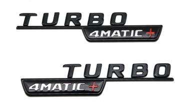 Set 2 emblema Turbo 4Matic + pentru aripa Mercedes negru 