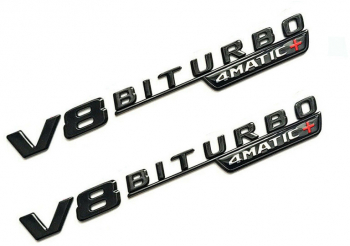 Set 2 embleme V8 Biturbo 4Matic+ Negru pentru aripa Mercedes 