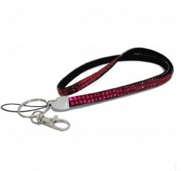 Snur ecuson legitimatie sau chei decorat cu pietricele carabina metalica 54 cm hot pink Vivo 