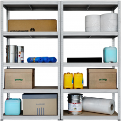 Raft DUBLU metalic 5 polite MDF 180x240x40 cm 175 kg/polita STRATEGIC montaj fara surub prin clipsare cadru metalic polite maro 