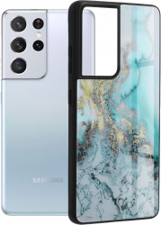 Husa cu spate din sticla Techsuit - Glaze Series - Samsung Galaxy S21 Ultra - Blue Ocean 