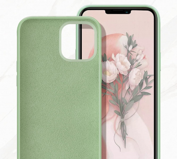 Husa din silicon compatibila cu iPhone 14 silk touch interior din catifea camera bump Verde deschis 
