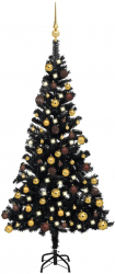 Brad de Craciun artificial cu LED-uri/globuri negru 120 cm PVC 