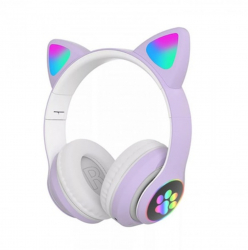 Casti wireless pliabile Urechi de pisica Bluetooth 5.0 Handsfree HiFi Bass Stereo LED TF Violet