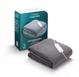 Patura cu incalzire electrica Vitammy huggy plaid 180 x 130 cm 3 trepte de incalzire 120 W termostat material moale lavabil Gri 