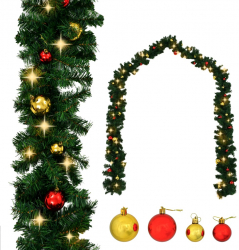Ghirlanda de Craciun decorata cu globuri si becuri LED 20 m 