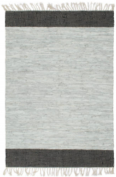 Covor Chindi tesut manual gri deschis si negru 190x280 cm piele 