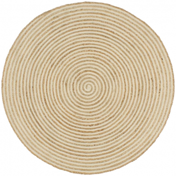 Covor lucrat manual cu model spiralat alb 90 cm iuta 