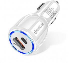 Incarcator Auto cu Incarcare Rapida cu porturi USB si port tip C PD Fast Charger Quick Charge Qualcomm 3.0 ALB 