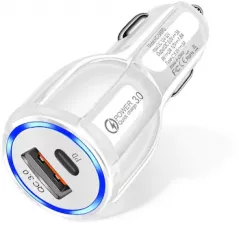 Incarcator Auto cu Incarcare Rapida cu porturi USB si port tip C PD Fast Charger Quick Charge Qualcomm 3.0 ALB 