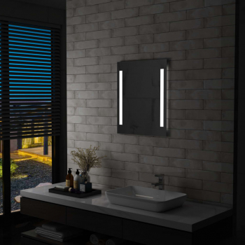 Oglinda cu LED de perete pentru baie cu raft 50 x 70 cm 