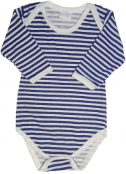 Body cu maneca lunga Handmade Minis Boutique alb cu dungi bleumarin 12-18luni 