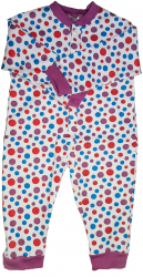 Salopeta Handmade Minis Boutique cu buline mov rosii si albastre 6-9 luni 