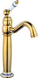 Baterie lavoar TRENDY and rsquo S montare pe blat gold cu broderie ceramica 
