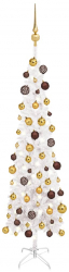 Set pom de Craciun subtire cu LED-uri si globuri alb 120 cm 