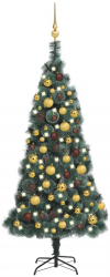 Brad de Craciun artificial LED-uri and globuri verde 120 cm PVC and PE 