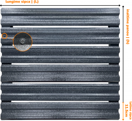 Set 25 buc Sipca orizontala metalica gard Simetrica 1000x115mm/buc Gri Ral 7024 Hi-Mat Top Profil Sistem 