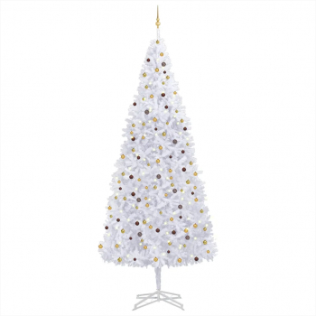 Set brad Craciun artificial cu LED-uri/globuri alb 500 cm 