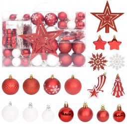 Set globuri de Craciun 108 piese rosu si alb 