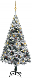 Set pom Craciun artificial LED-uri and globuri verde 150 cm PVC 