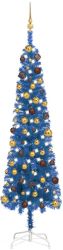 Set pom de Craciun subtire cu LED-uri/globuri albastru 210 cm 