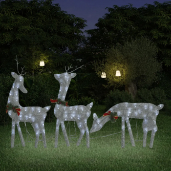 Familie reni de Craciun argintiu/alb rece 270x7x90 cm plasa 