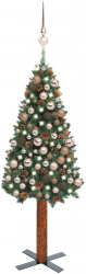 Set pom Craciun subtire LED-uri and globuri verde 180 cm PVC 