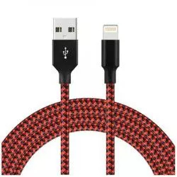 Cablu de date/incarcare pentru iPhone iPod iPad 3M textil Rosu cu Negru BBL771 