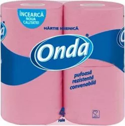Hartie Igienica ONDA in 2 Straturi 4 Role/Bax 135 Foi/Rola Latime 9 cm Culoare Roz Fara Parfum