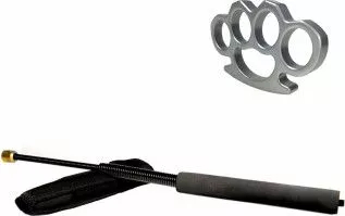 Set baston telescopic flexibil IdeallStore® negru 47 cm si box argintiu 1 cm grosime 