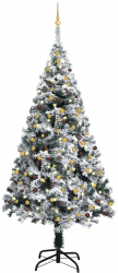 Set pom Craciun artificial cu LED and globuri verde 240 cm PVC 