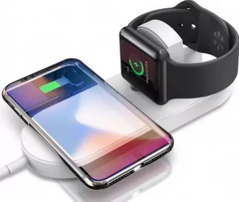 Incarcator universal wireless 2 in 1 iPhone alb
