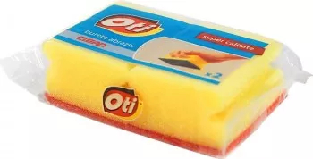 Set 2 Bureti cu Canelura OTI Super Clean 90x70x45 mm Culoare Galbena Spuma Poliuretanica si Fibra Abraziva 