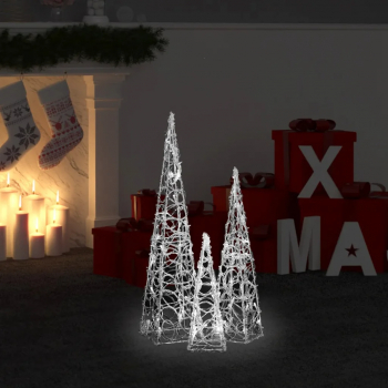 Set conuri decorative cu LED-uri alb rece 30/45/60 cm acril 