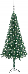 Set pom Craciun artificial pe colt LED and globuri verde 240 cm PVC 