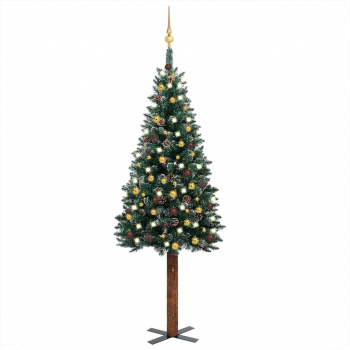 Set pom Craciun subtire LED-uri and globuri verde 180 cm 