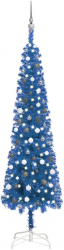 Set pom de Craciun subtire cu LED-uri/globuri albastru 240 cm 