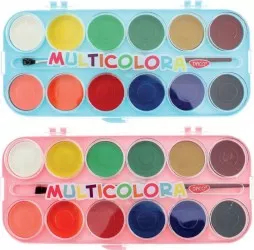 Acuarele cu Pensula DACO Model Multicolora 12 Culori cu un Continut Mare de Pigment Diametrul Pastilei 30 mm Culori Pictura Acuarele Scoala