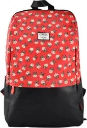 Ghiozdan DACO 43x29x15 cm Bretele Reglabile Material Poliester/Piele Sintetica Model Floral Culoare Negru/Rosu Ghiozdane pentru Fete 
