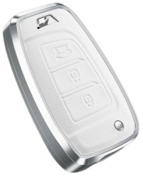 Husa aluminiu cu piele alb pentru cheie Hyundai Elantra Solaris Tucson i30 i35 i40 Kona Genesis Santa Fe 