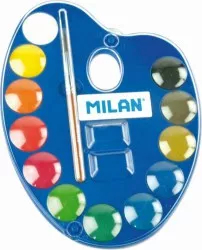 Paleta Acuarele cu Pensula MILAN 12 Culori in Pastile Compacte Diametrul Pastilei 25 mm Culori Pictura Acuarele Scoala Acuarele Pictura 