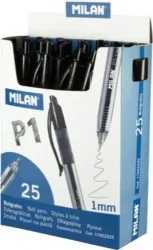 Pix MILAN Mina Neagra 25 Buc/Set Grosime Varf 1 mm Mecanism si Corp din Plastic Transparent Pixuri Milan 