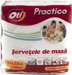 Servetele Masa OTI Practico 1 Strat 25x25 cm 100 Servetele/Set Culoare Alba Servetele Albe de Masa Prosoape de Hartie si Servetele 